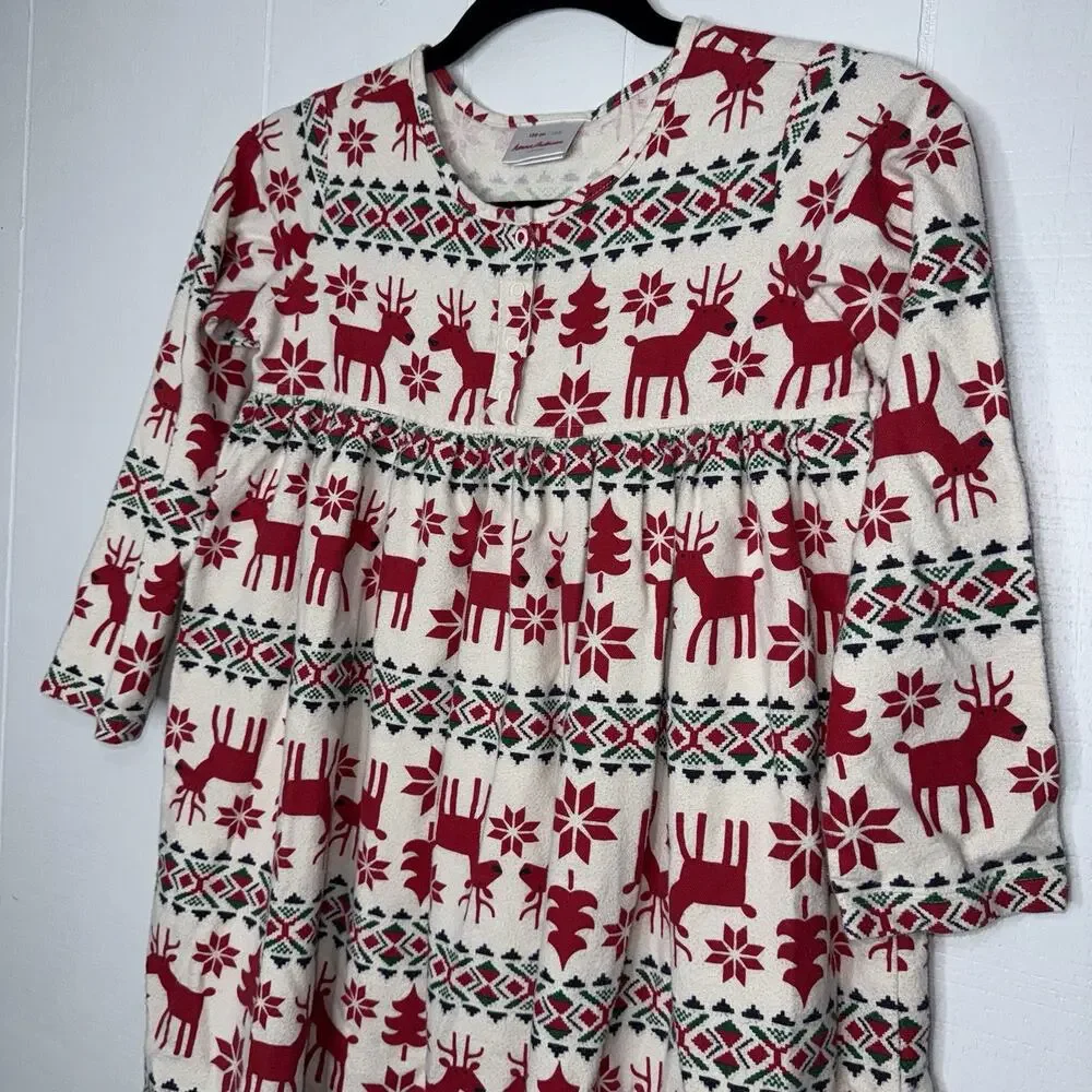 Hanna Andersson Girl’s Flannel Nightgown Dear Deer Christmas Pajamas Size 8